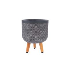 Lillepott SKY PAO D24xH29.6cm, tumehall, puidust jalgadega