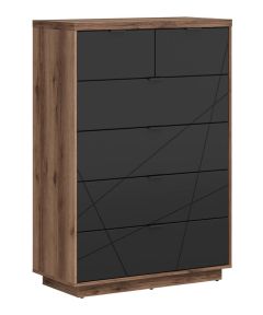 Kummut Forn S471-KOM6S, 90x42,5xK130,5 cm, Delano tamm + must matt