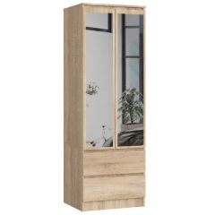 Riidekapp peegliga S60 2D 2SZ, 60x51xK180 cm, sonoma tamm