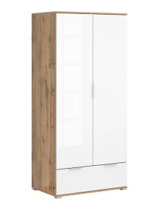 Riidekapp Zele S383-SZF2D1S, 91x57xK195 cm, wotan tamm +valge läikega