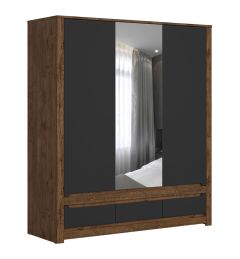 Peegliga riidekapp Ruso S407-SZF2D1M3S, 178,5x60,5xK204,5 cm, must matt