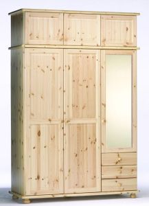 Riidekapp peegliga Hendrik 2, 154x60xK231 cm, mänd, naturaalne