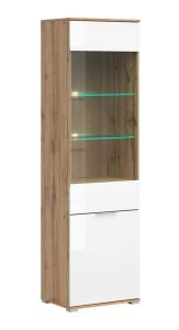Vitriinkapp Zele S383-REG1W1D, 56x41xK195 cm, wotan tamm + valge läikega