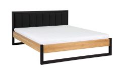 Voodi LK372, tamm, naturaalne, must metall, must kangas