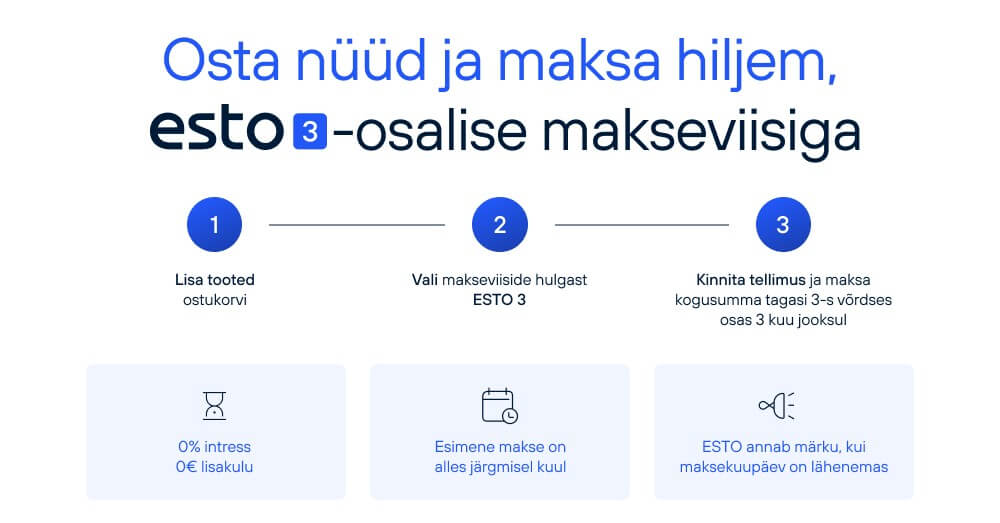 Osta nüüd ja maksa hiljem. Esto 3-osaline makseviis